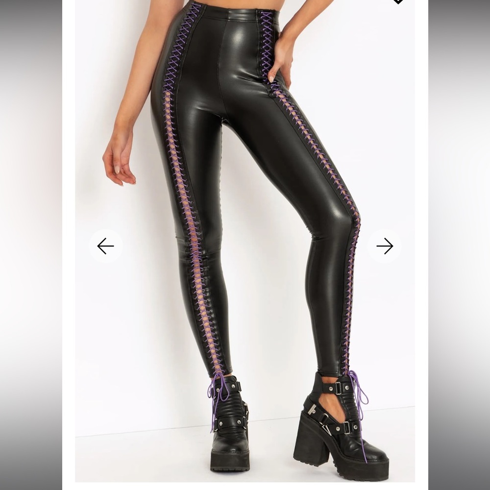 Blackmilk TRAVELLER PURPLE LACE UP HW LEGGINGS